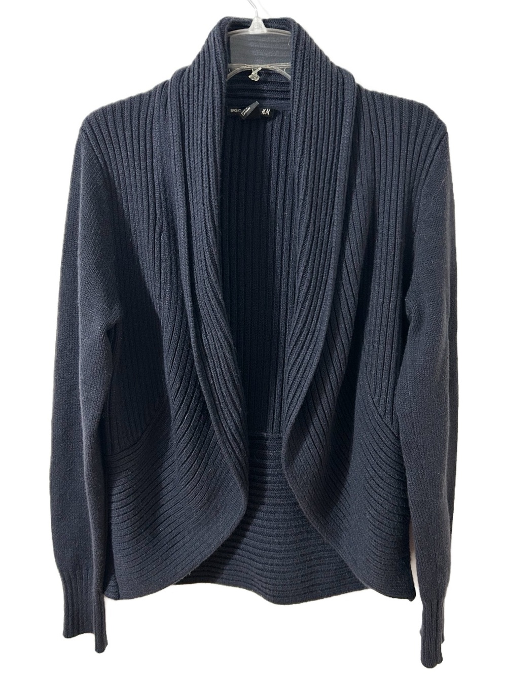 H&M Basic Women’s Bluish Purple Ribbed Open-Front Shawl Collar Cardigan Size S